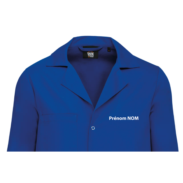 Blouse de travail unisexe bleu brodée